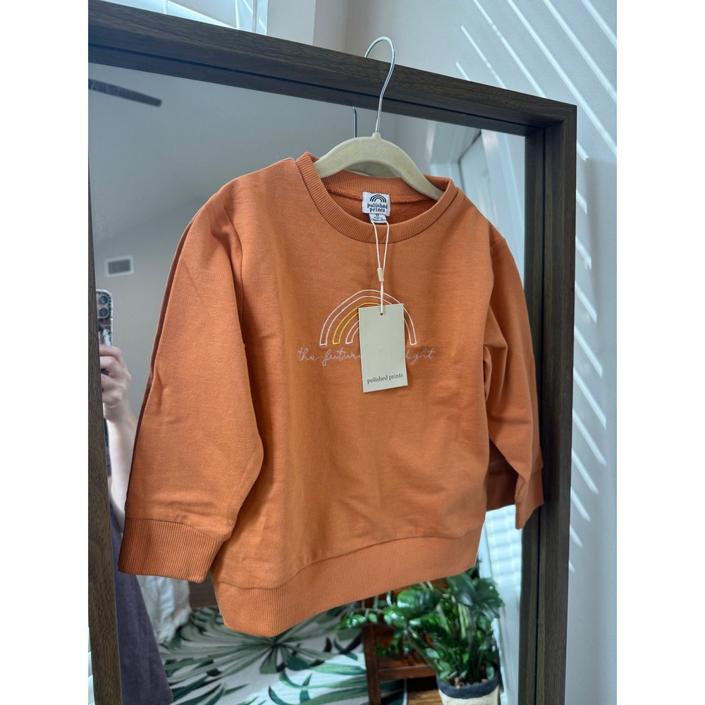Polished Prints  embroidered Sweatshirt 4T Fall Crewneck Rainbow Orange Light